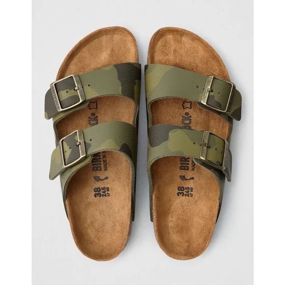 Birkenstock Arizona Camouflage Green Sandals Size 38 US 7/7.5 Women - Picture 1 of 13